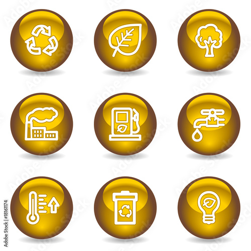 Ecology web icons set 1  gold glossy series