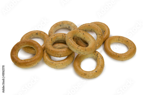 Bagels with a poppy on a white background