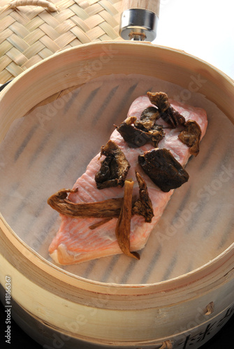 wild irish salmon fillet in a bamboo steamer photo