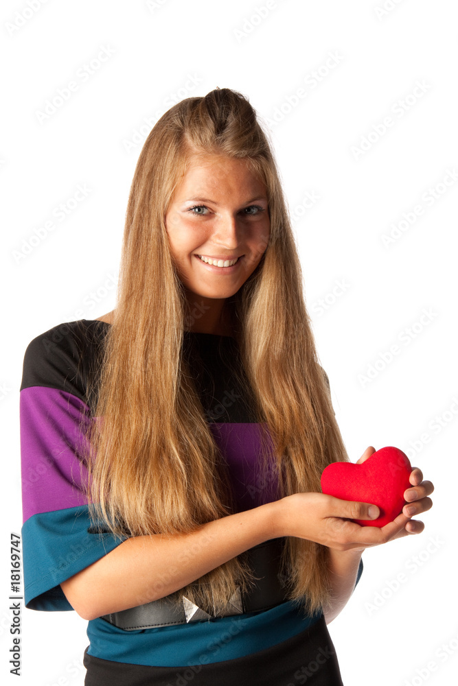 Girl with red heart in hands Girl with red heart in hands