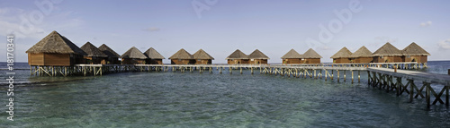 Panorama of water villas, Mirihi, Maldives
