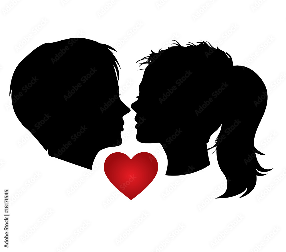 Vector portrait, romantic couple kisses