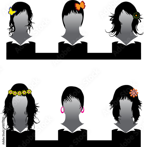 Vector set of hair style ornate samples for woman