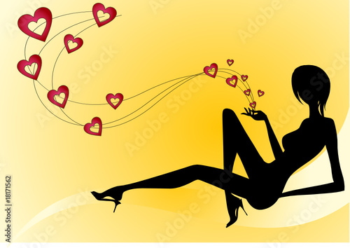Beautiful sexy girl vector illustration with hearts