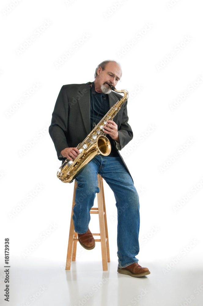 Naklejka premium Man playing blues on a tenor sax