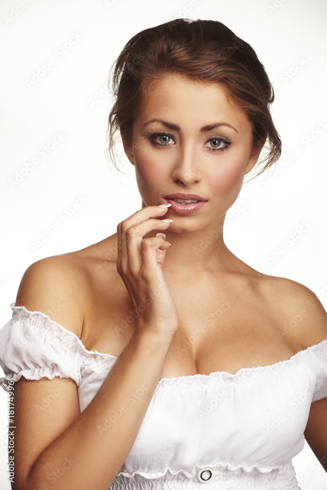attractive young woman relaxing on white background attractive young woman relaxing on white background
