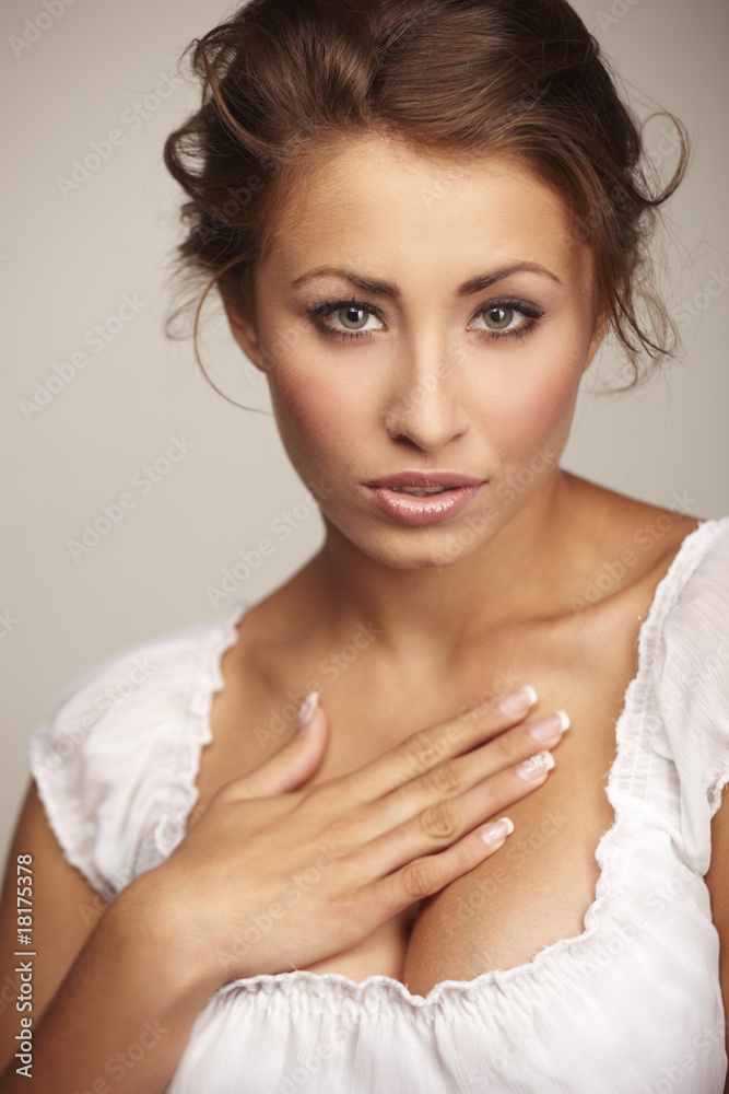 attractive young woman relaxing on white background attractive young woman relaxing on white background
