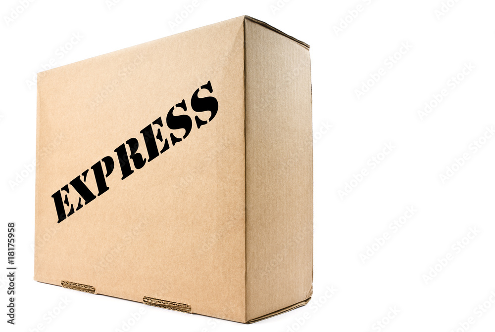 Cardboard Box Labelled Express Isolated on White Cardboard Box Labelled Express Isolated on White