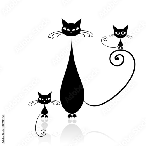Black cat with kitten silhouette for your design