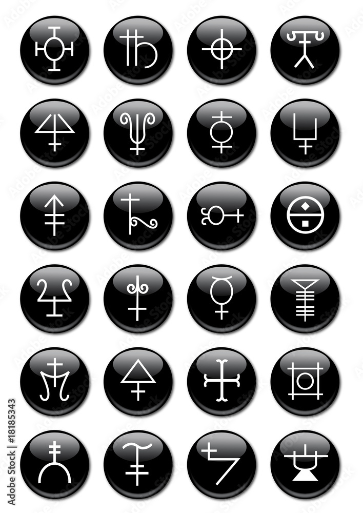 Fotografie botones de simbolos de alquimia