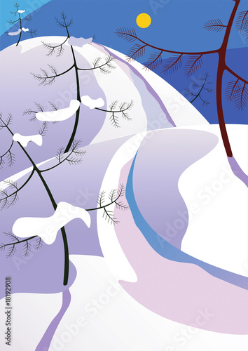 Winter forest landscape. Vector illustration.