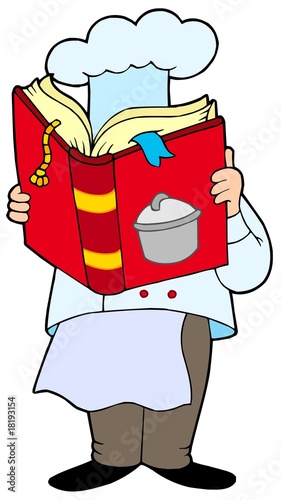 Chef reading cookery book