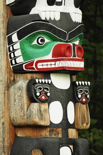 Chief Wakas totem pole. Stanley Park in Vancouver photo