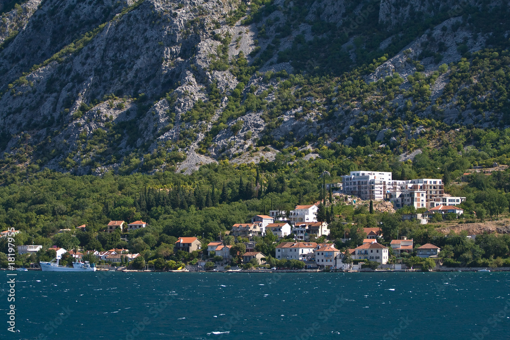Settlement at the foot of mountain, Bay of Kotor, Montenegro