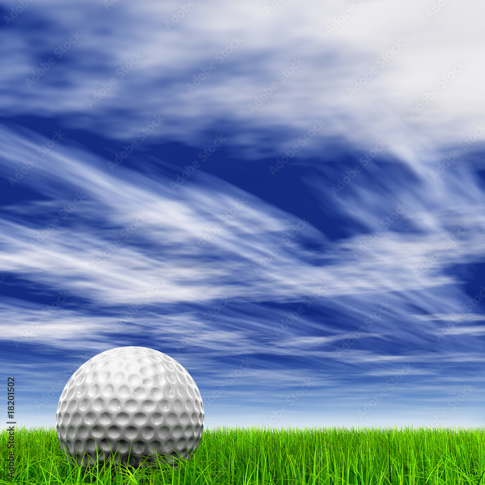 High resolution 3d white golf ball in green grass background High resolution 3d white golf ball in green grass background