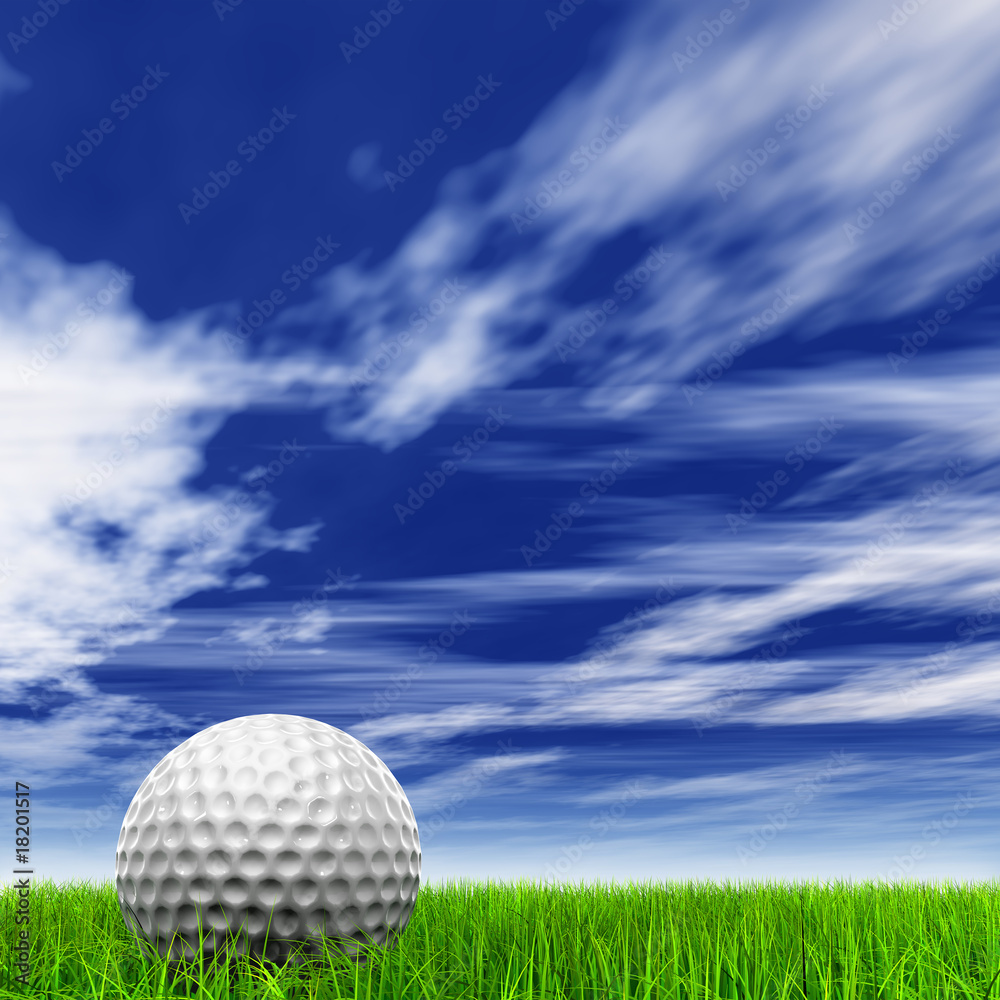 High resolution 3d white golf ball in green grass background High resolution 3d white golf ball in green grass background