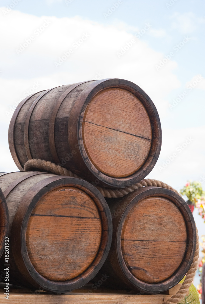 Oak kegs with  wine