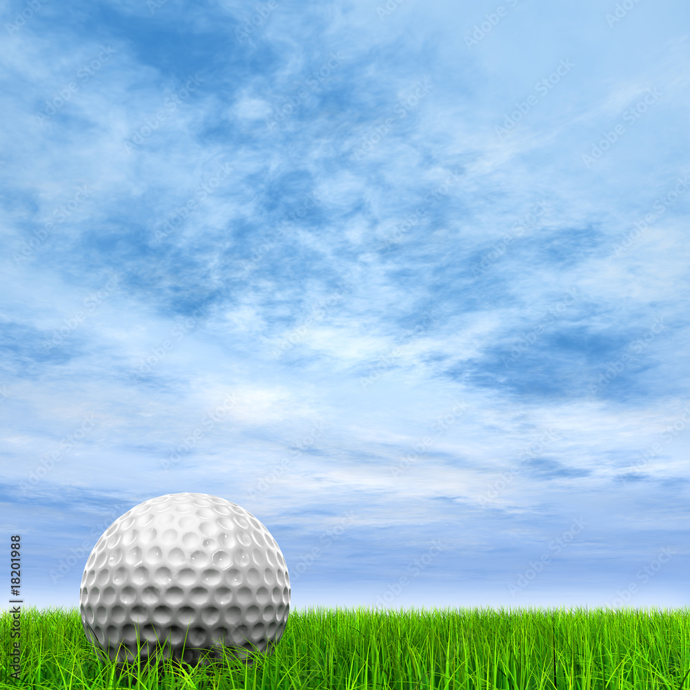 High resolution 3d white golf ball in green grass background High resolution 3d white golf ball in green grass background