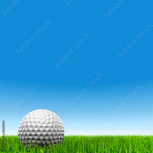 High resolution 3d white golf ball in green grass background