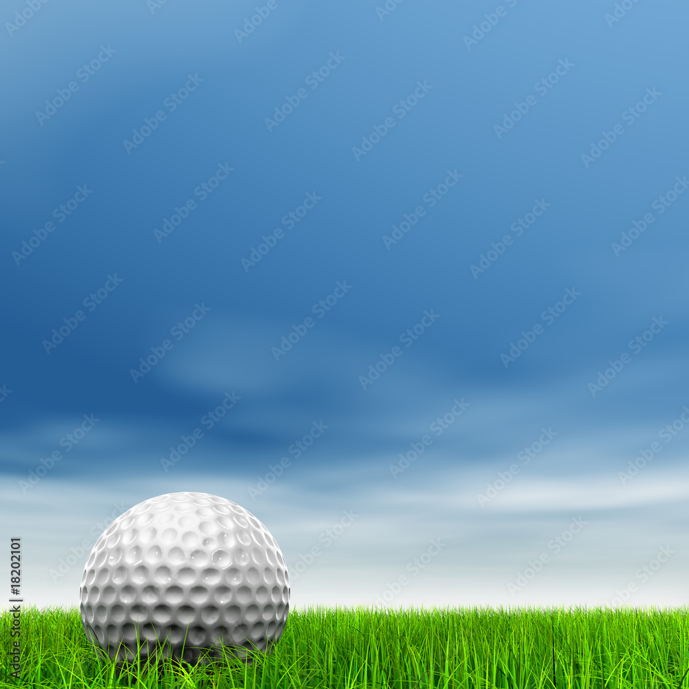 High resolution 3d white golf ball in green grass background High resolution 3d white golf ball in green grass background