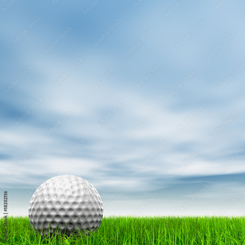 High resolution 3d white golf ball in green grass background High resolution 3d white golf ball in green grass background