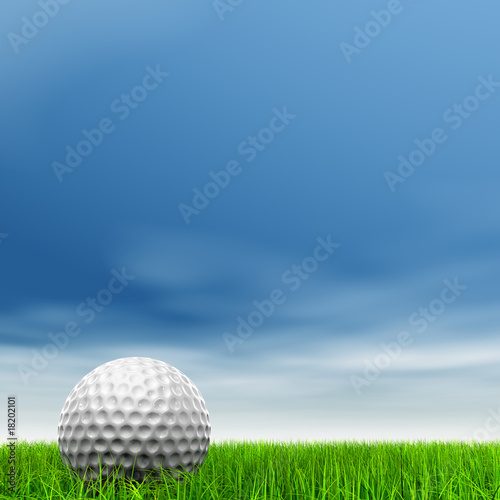 High resolution 3d white golf ball in green grass background