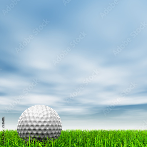 High resolution 3d white golf ball in green grass background