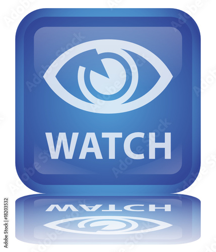 " Watch " Button (square - blue - vector - reflection)