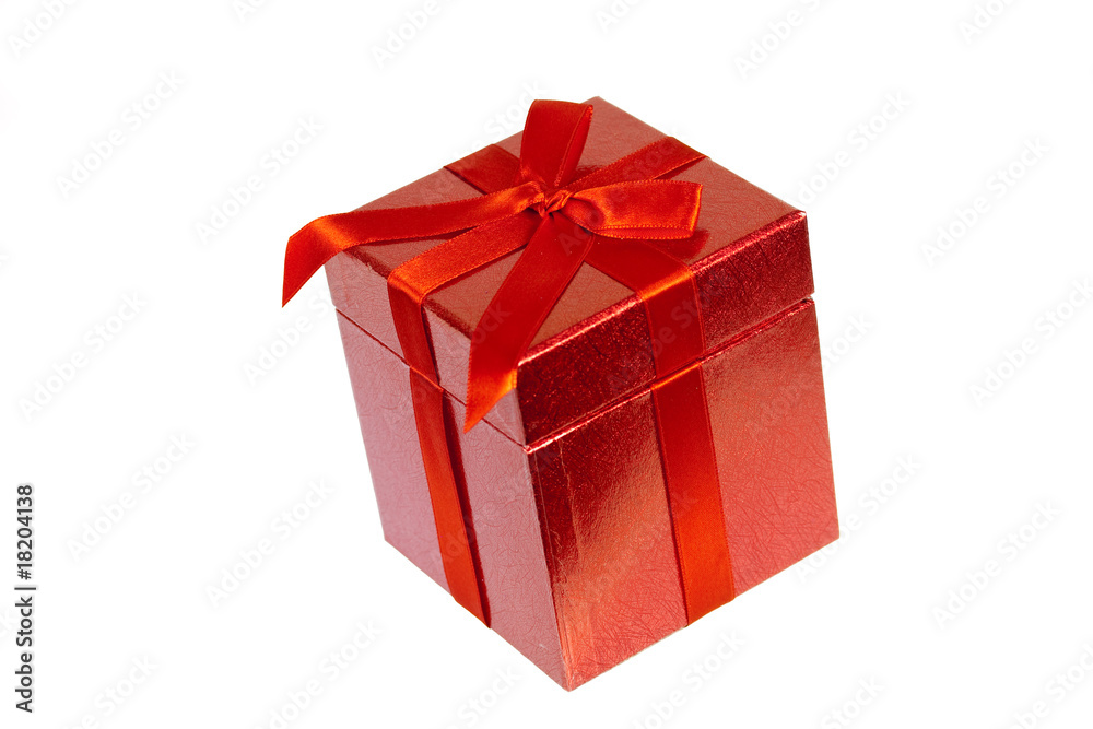 Geschenk mit roter Schleife,freigestellt Geschenk mit roter Schleife,freigestellt