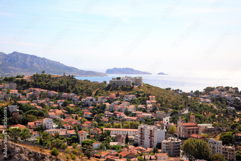 Aerial view of Marseille City coast