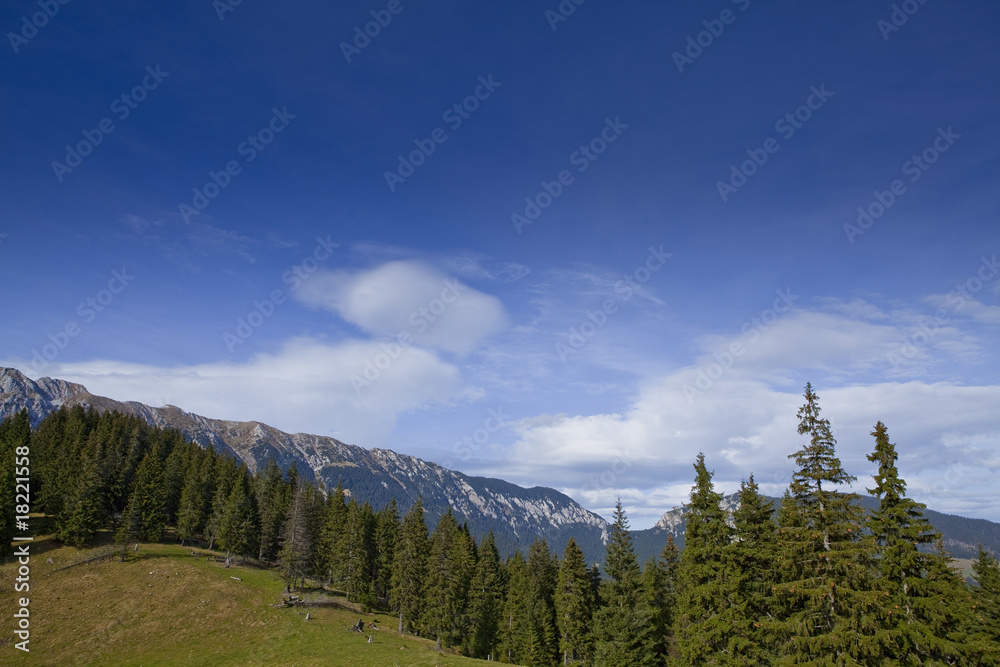 Beautiful mountain autumn scenery with blue sky