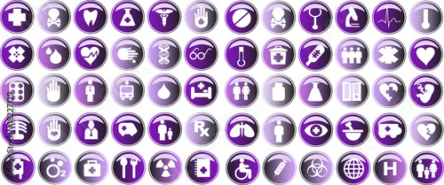 Medical button, shiny icons & warning-signs set, web button, vio
