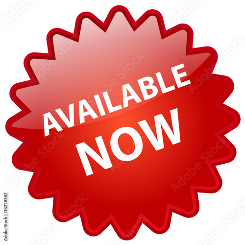"Available Now" Marketing Stamp (red - vector - shiny effect)