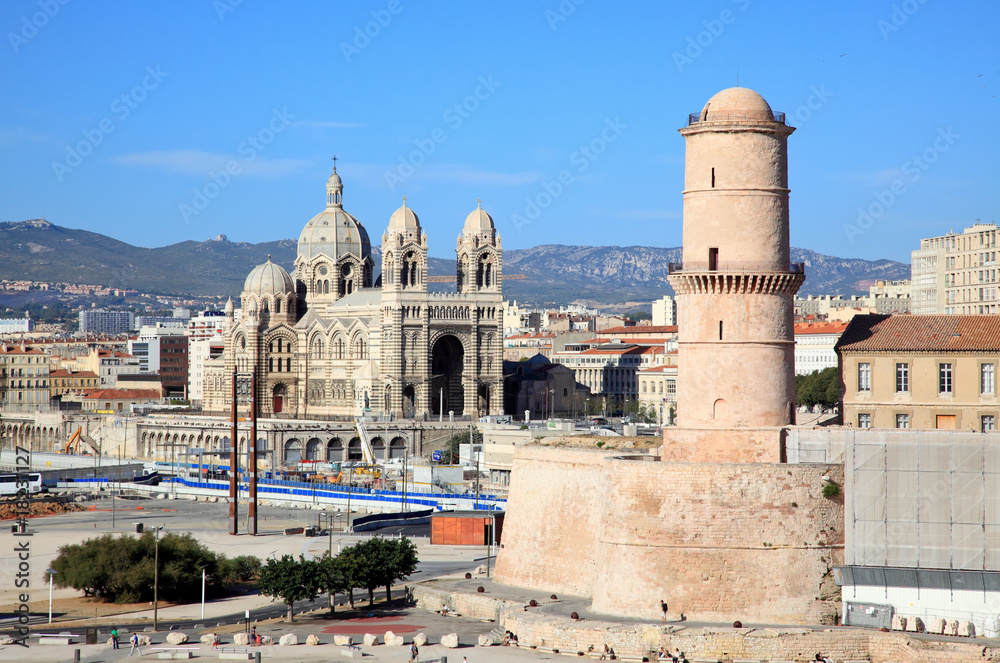 The Cathedral near harbor of Marseille City