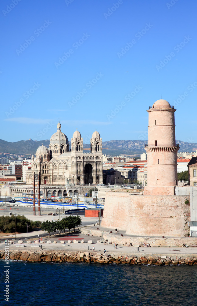 The Cathedral near harbor of Marseille City