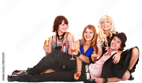 Group people with white wine. Isolated.