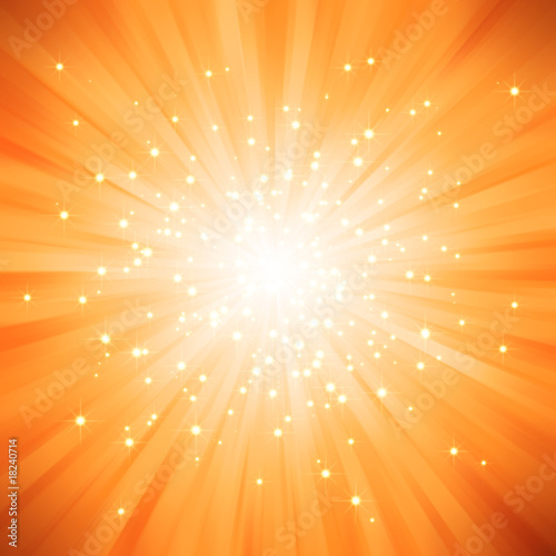 Orange golden light burst with stars