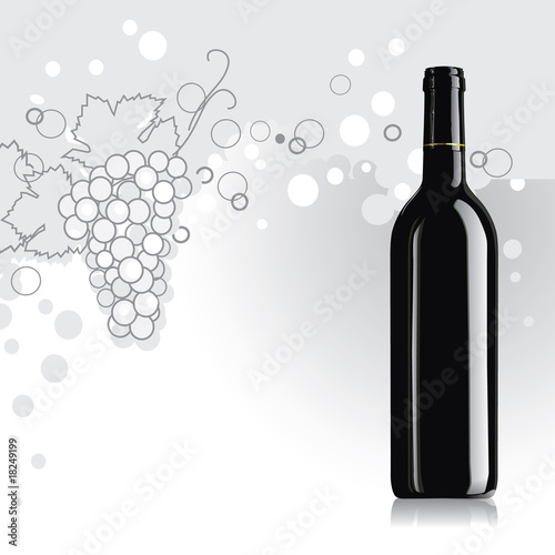 realistic vector bottle of wine with grape