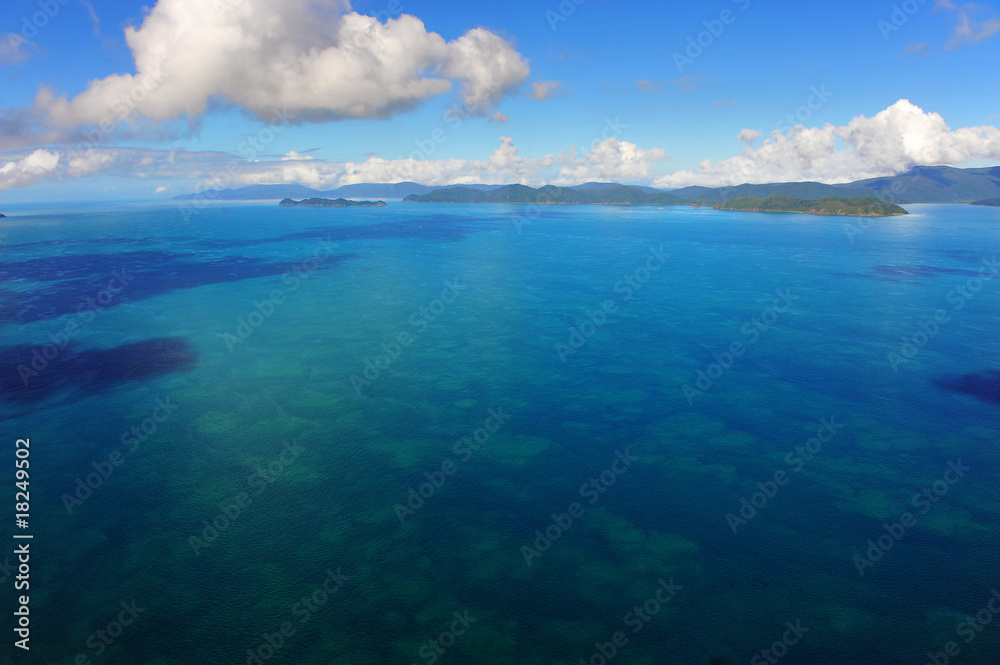 Aerial view of sparkling waters and the Whitsunday Islands