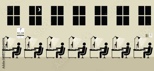 Employees working a late shift at the office