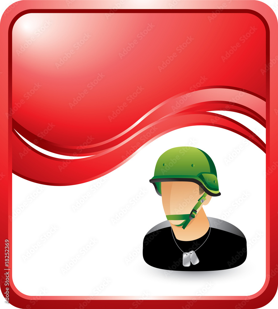 Military soldier on red wave background