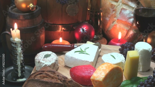 Christmas Cheese, Grape, Bread, Wine
