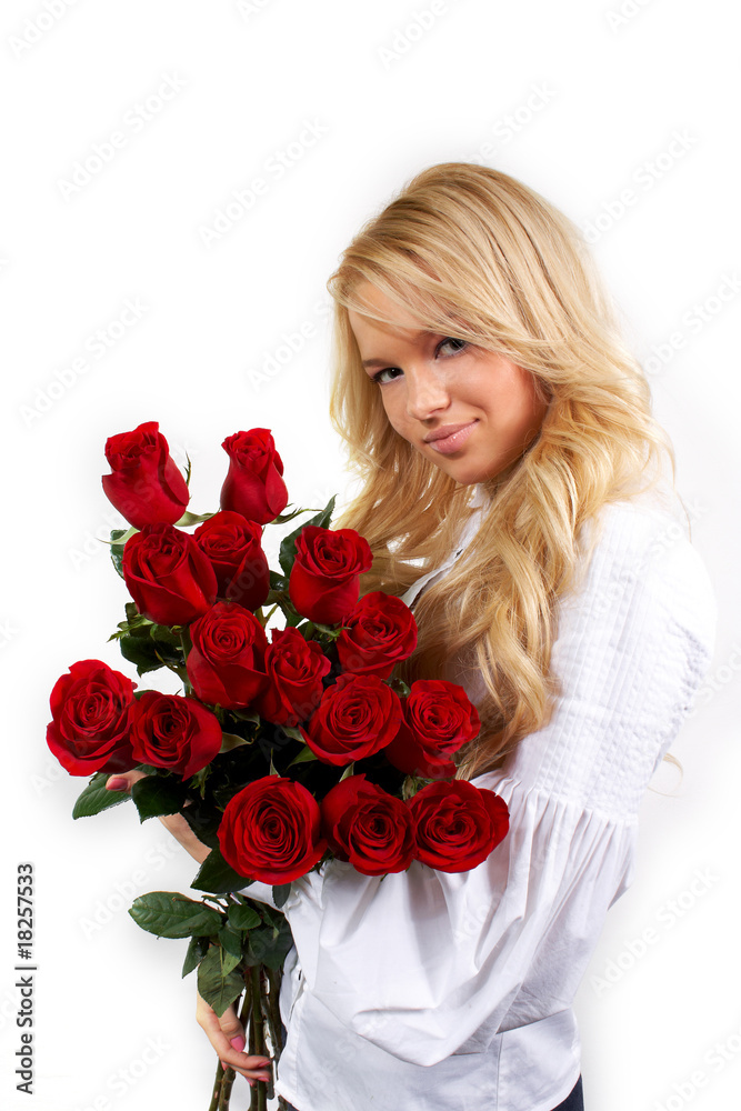 young blonde girl with a bouquet of flowers young blonde girl with a bouquet of flowers