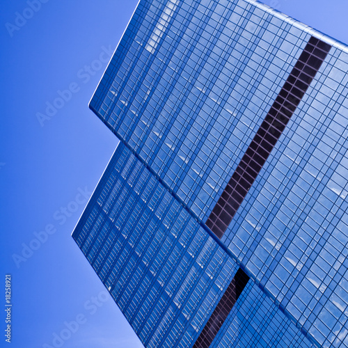 Two blue glass business skyscraper towers