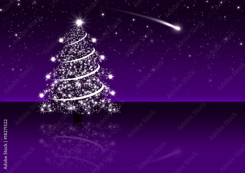 Nachthimmel mit Sternschnuppe und Weihnachtsbaum Nachthimmel mit Sternschnuppe und Weihnachtsbaum