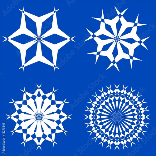 white vectorial crystal snowflakes on blue background