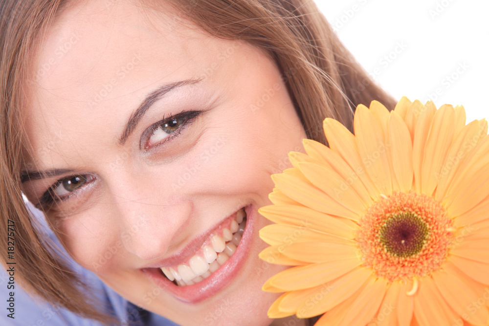 Beautiful woman with flower isolated on white Beautiful woman with flower isolated on white