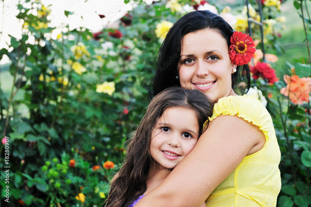 Fototapeta premium happy mom and daughter outdoor