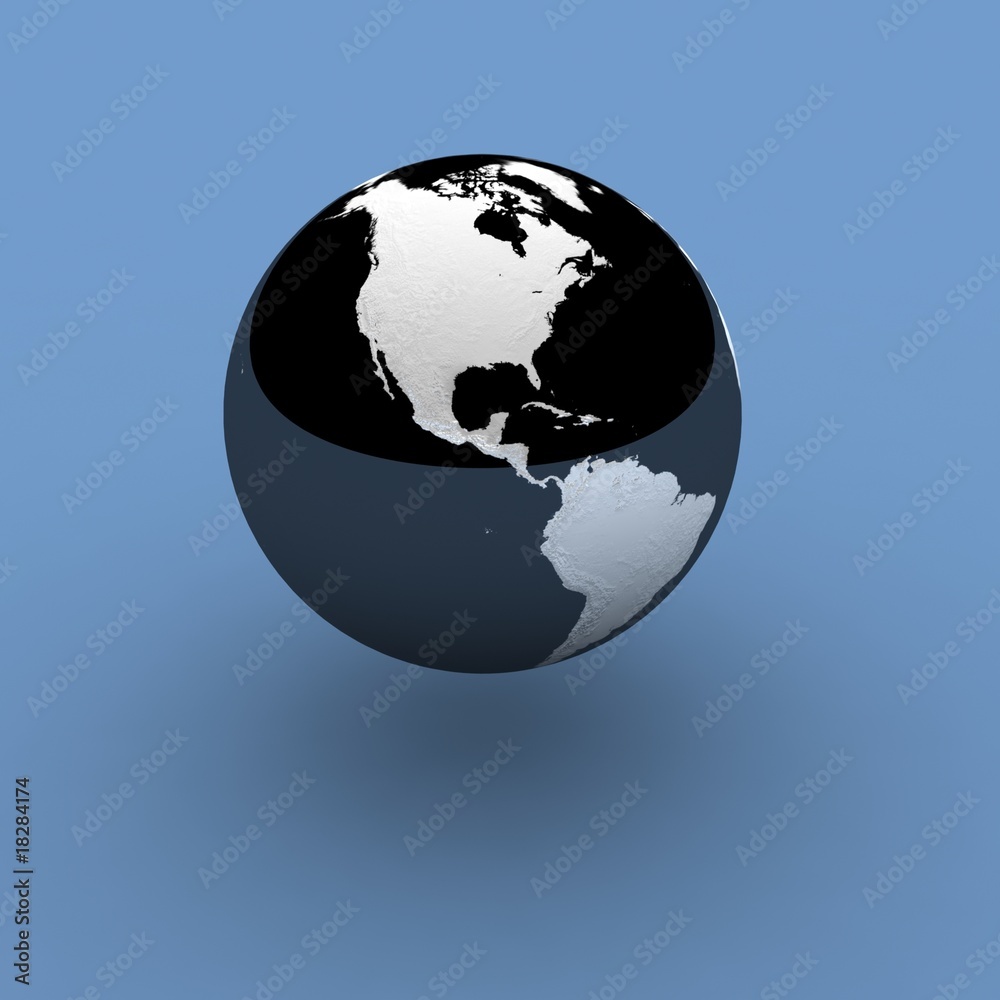 Obraz premium Globe on blue background with shadow and reflection
