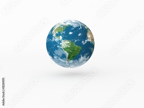 Earth model on white background with shadow